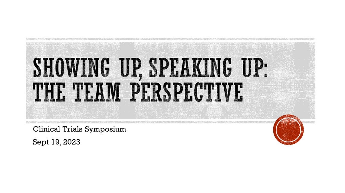Title page of Dr. Mo Donald and team showing up, speaking up the team prespective presentation