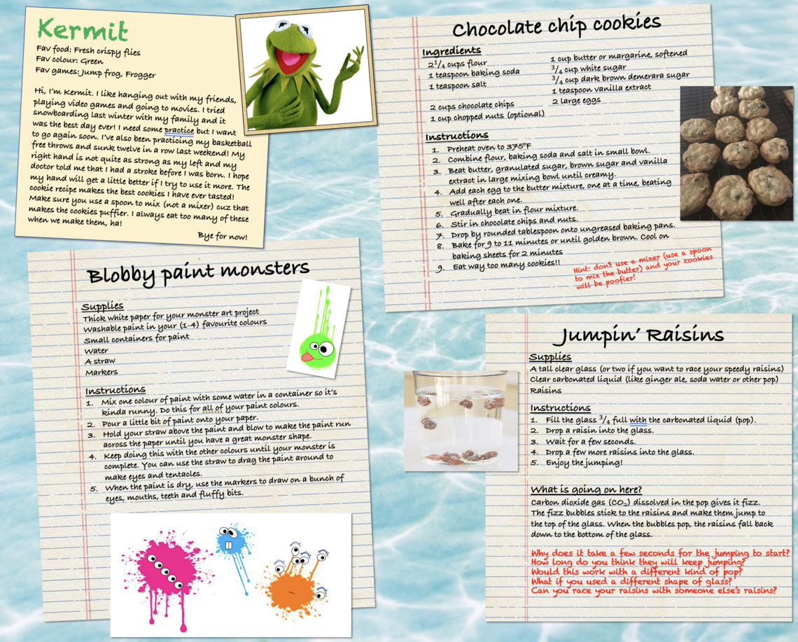 A mockup of a mega-mess activity page featuring Kermit the frog