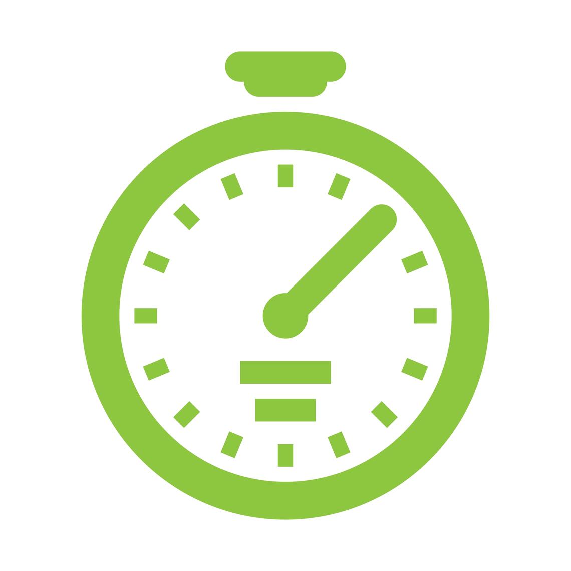 Cartoon graphic of a lime green stopwatch 