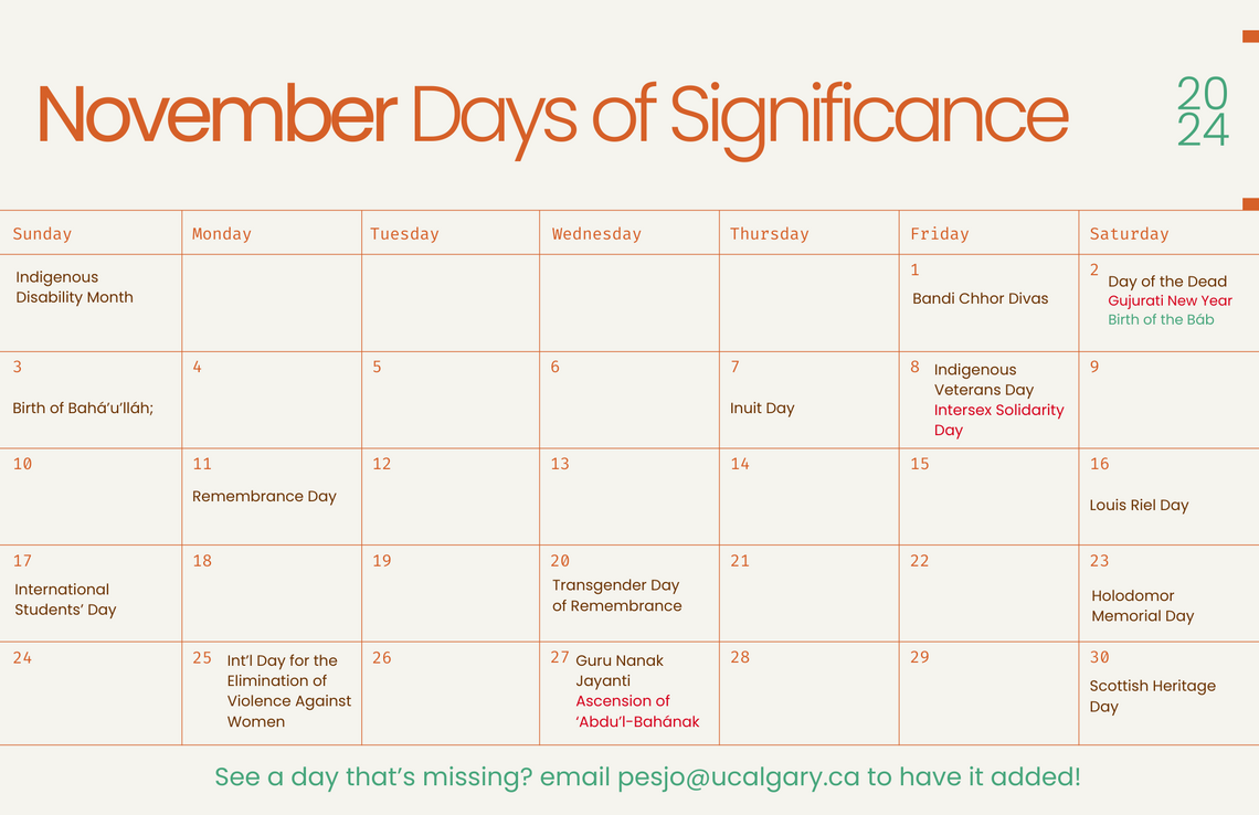 November 2024 calendar of days of significance