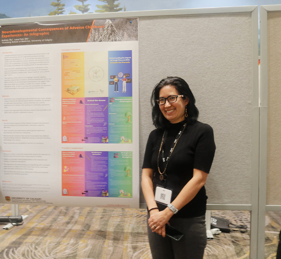 Dr. Lana presenting her research poster at Cabin Fever 2024