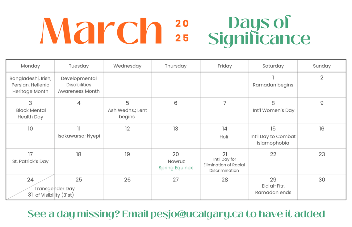 March days of significance calendar