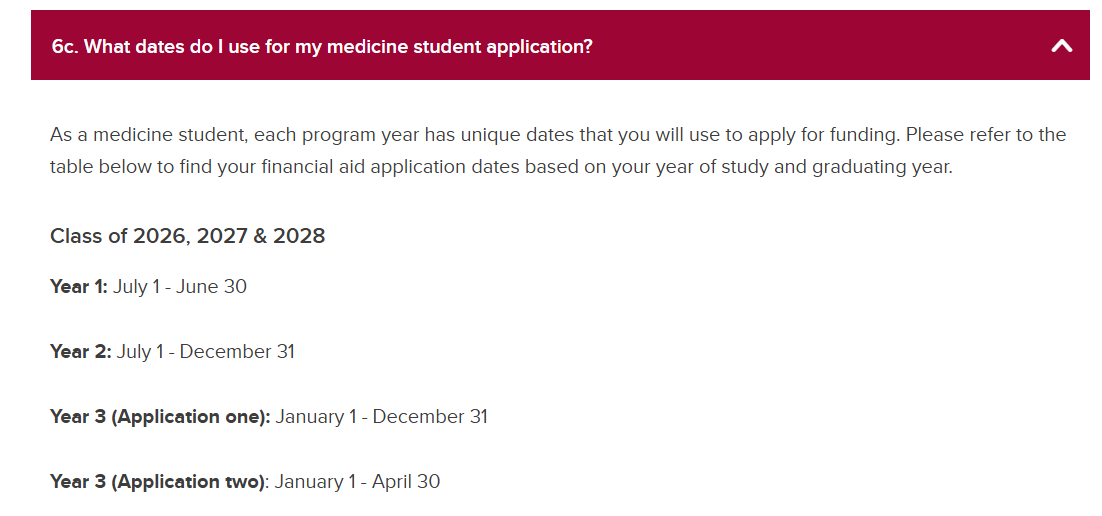 Calendar dates for Years