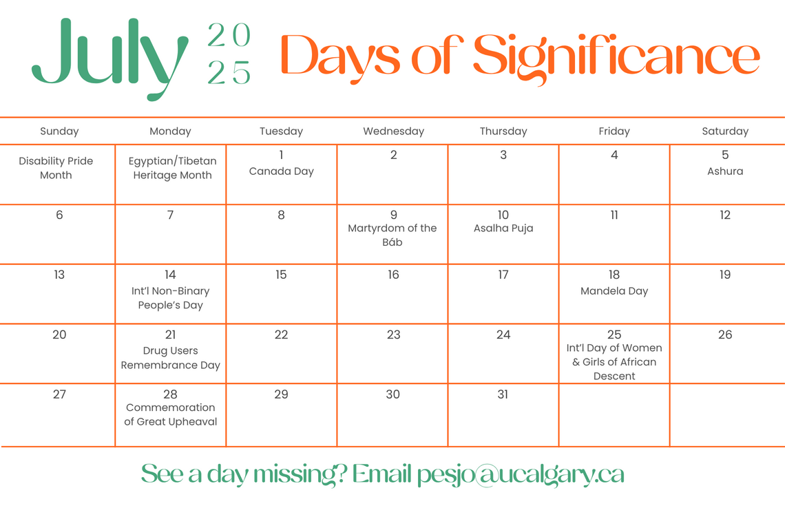 July. 2025 Days of significance calendar