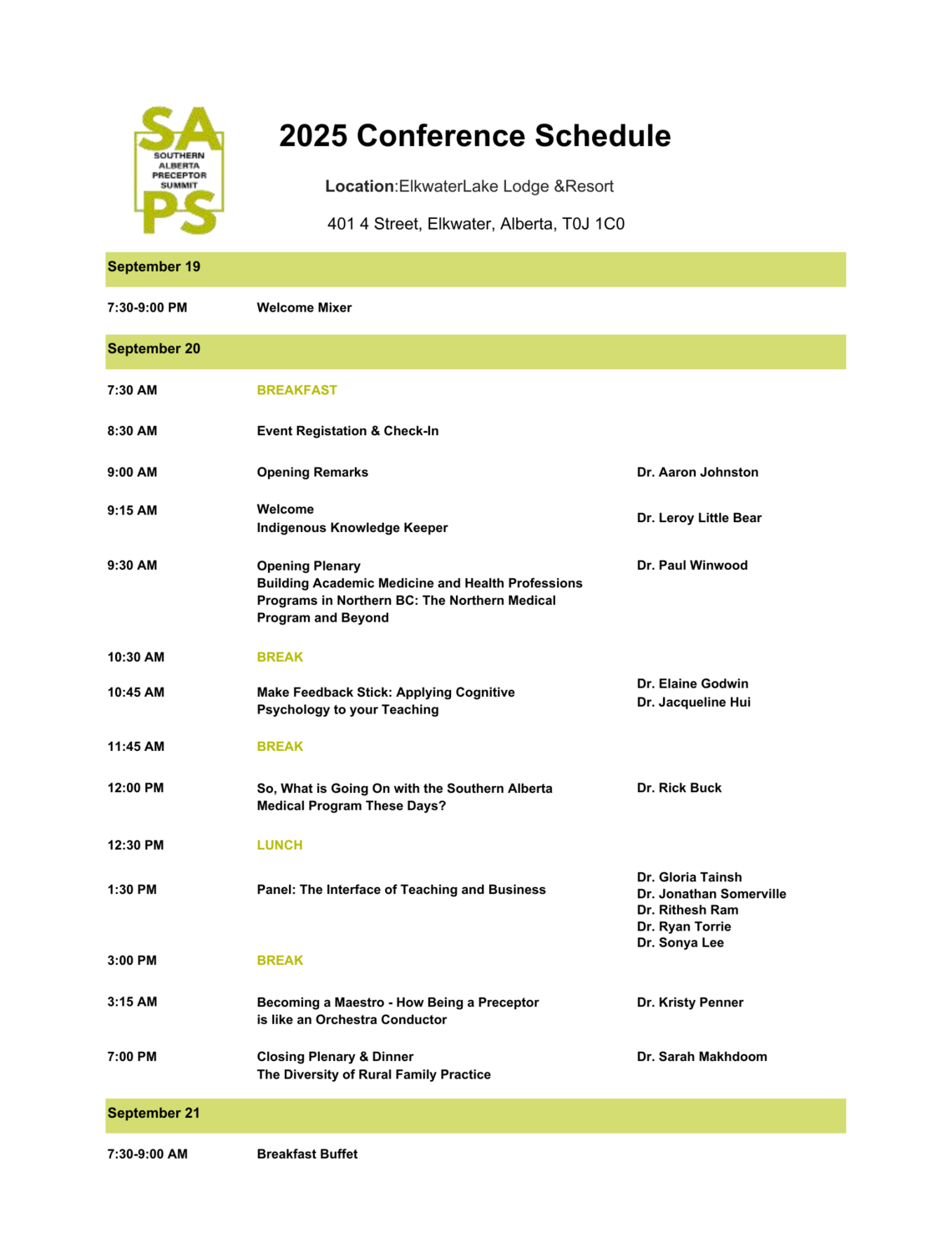 SAPS25 Schedule