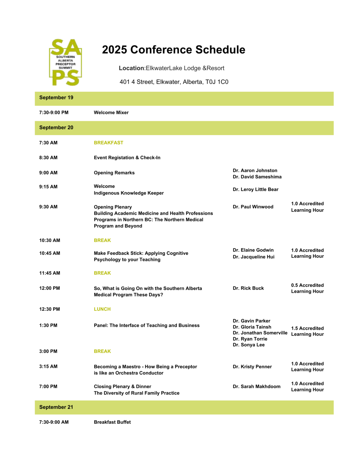 Schedule at a glance