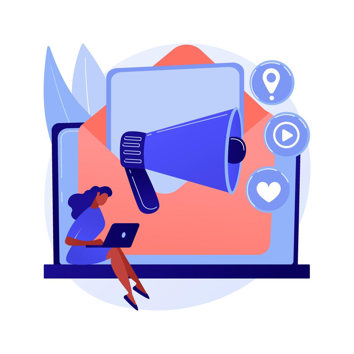 figure on laptop, with bullhorn in envelope.