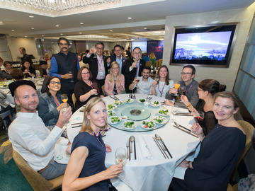 Cheryl McCreary and Mariana Bento enjoying the gala dinner at VasCog, Hong Kong, November, 2018.