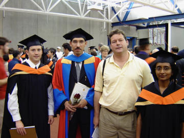 Mike Bristow, Mohammad Sabati, Richard Frayne and Nirup Nagarajapma at the university's spring convocation, June 2005.