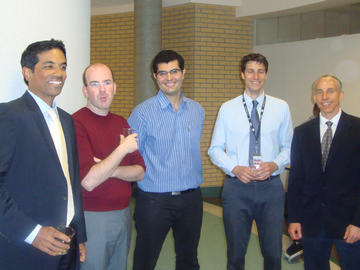 Jerome Yerly after his PhD examinations with Krishna Nayak (USC), Ethan MacDonald, Armin Eilaghi and Marc Lebel, June 2013.