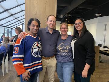 Dr. Rithesh Ram, Dr. Davis Yawney, Nicolle Bergert and Dr. Farrah Jivraj at the UCLIC 2024 Student Orientation Welcome Reception in Brooks Alberta