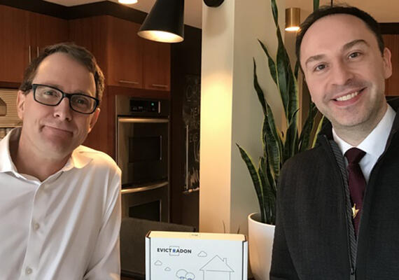 High River Mayor Craig Snodgrass, left, says radon gas is a real danger and a real threat to Albertans. He didn’t realize his own home was host to unacceptable levels of the gas. Snodgrass is encouraging other homeowners to Evict Radon and test for the gas. He is with Aaron Goodarzi, who leads the Evict Radon research study.