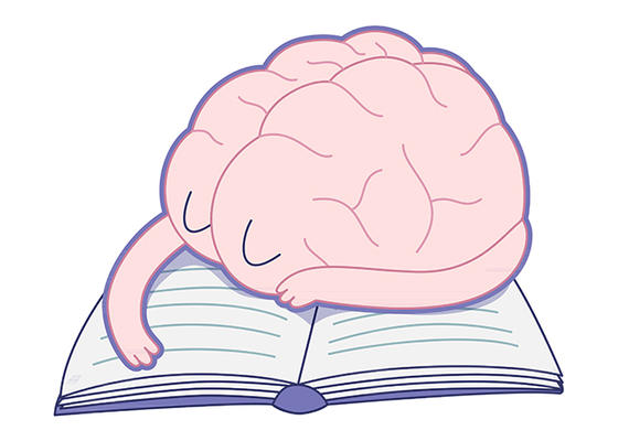 Illustration of brain napping on book