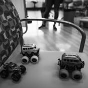 Car toys on hospital waiting room chair