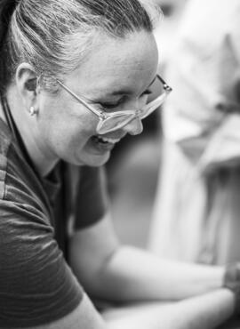 Healthcare worker smiling at patient