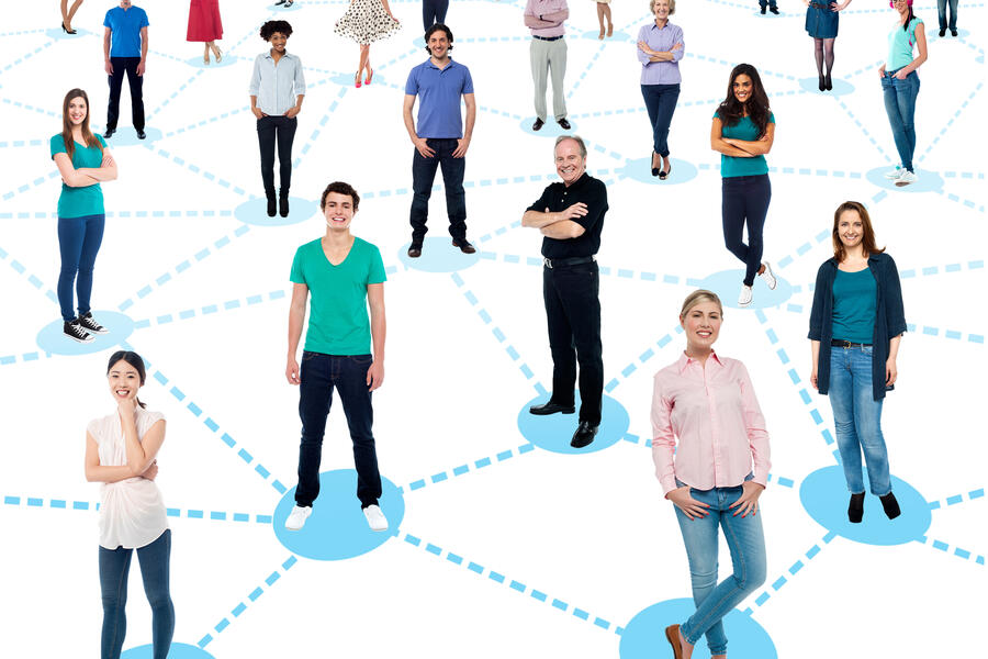 image of many people connected by dashed lines