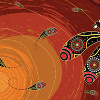 Aboriginal art work of concentric rings and leaves