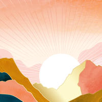 Illustration of sun rising over mountains