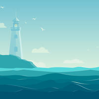 Illustration of lighthouse next to sea