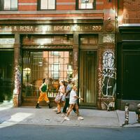 People outside a building