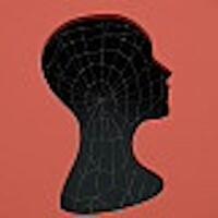 Silhouette of head on red background