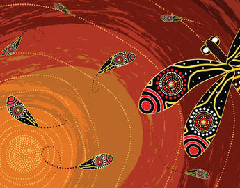 Aboriginal painting: concentric rings and leaves